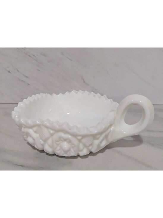 Fostoria Other - Fostoria Winburn White Milk Glass Square Nappy Deep Star Design Sawtooth Edge